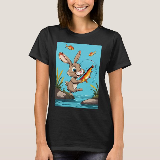 cartoon rabbit catching fish T-Shirt (Front)