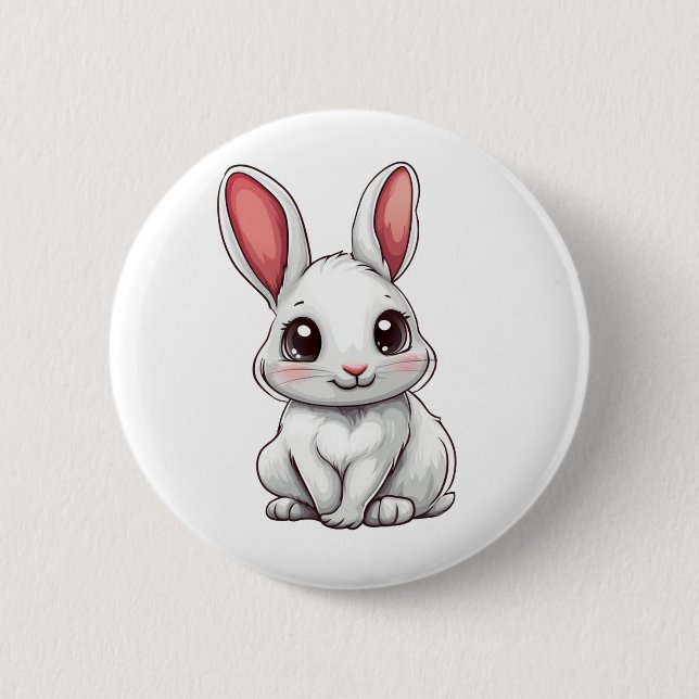 Cartoon rabbit illustration 2 inch round button (Front)