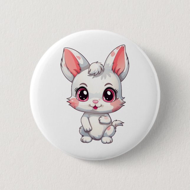 Cartoon rabbit illustration 2 inch round button (Front)