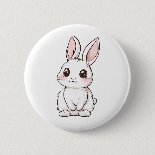 Cartoon rabbit illustration 2 inch round button (Front)