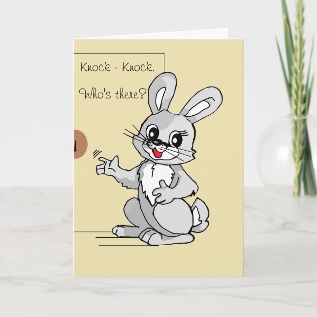 Cartoon Rabbit Knock-Knock Joke Greeting Card (Front)
