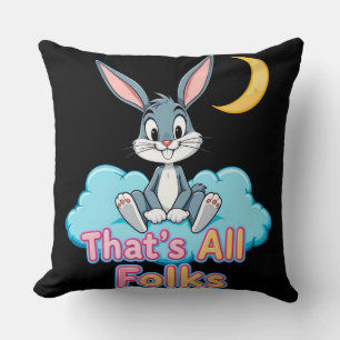 Cartoon Rabbit Sitting on Cloud with Moon Throw Pillow