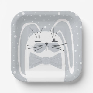 Cartoon rabbit, symbol 2023. paper plate