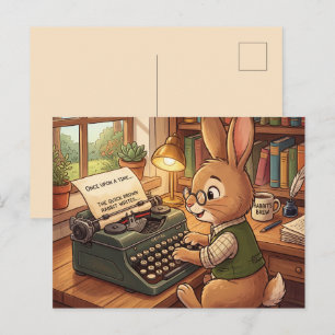 Cartoon Rabbit Typing in a Retro Typewriter Holiday Postcard
