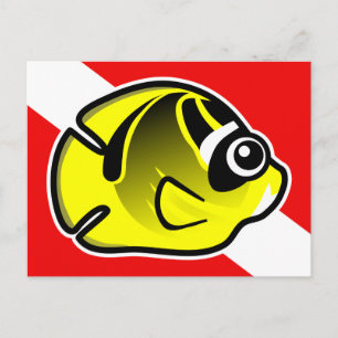 Cartoon Raccoon Butterflyfish Dive Flag Postcard
