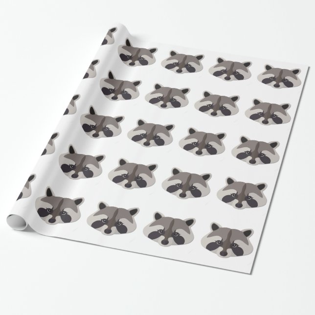 Cartoon Raccoon Head Wrapping Paper (Unrolled)