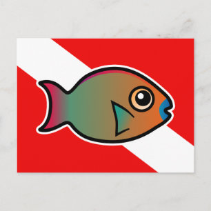 Cartoon Rainbow Parrotfish Dive Flag Postcard