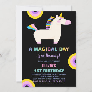 Cartoon Rainbow Unicorn Birthday Invitations