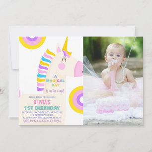 Cartoon Rainbow Unicorn Birthday Invitations photo