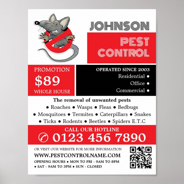 Cartoon Rat Logo - Pest Control Advertising Poster (Front)