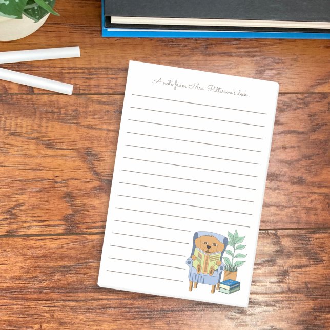 Cartoon Reading Dog Librarian Notes (Cartoon reading dog librarian ruled sticky notes .)