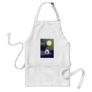 Cartoon Red Airplane Flying In Night Sky Standard Apron