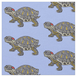 cartoon red-eared slider turtle fabric