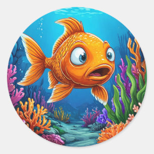 Cartoon Red fish Classic Round Sticker