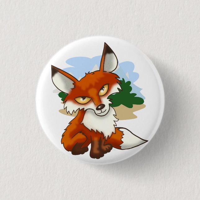 Cartoon Red Fox 1 Inch Round Button (Front)