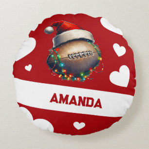 Cartoon Red Merry American Football Name Round Pillow