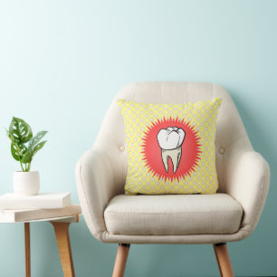Cartoon Red White Extracted Molar Starburst Art Throw Pillow