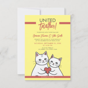 Cartoon Red & White Whimsical Cats Wedding Invitation