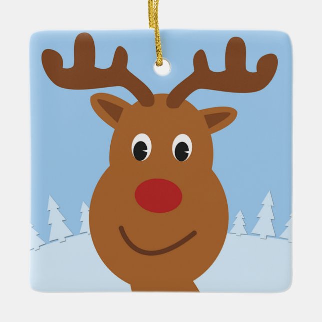 Cartoon Reindeer Ceramic Ornament (Front)