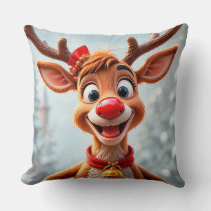 Cartoon Reindeer Christmas Decor Holiday Throw Pillow