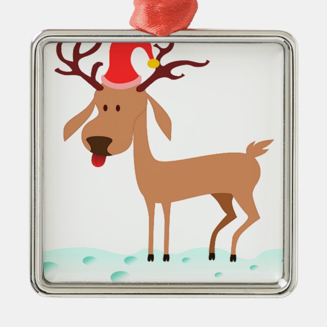 Cartoon Reindeer Metal Ornament (Front)