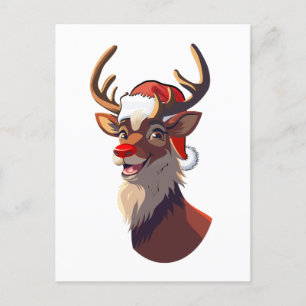 Cartoon reindeer portrait postcard