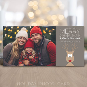 Cartoon Reindeer with Merry Christmas and Photo Holiday Card