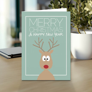 Cartoon Reindeer with Merry Christmas Greeting Holiday Card
