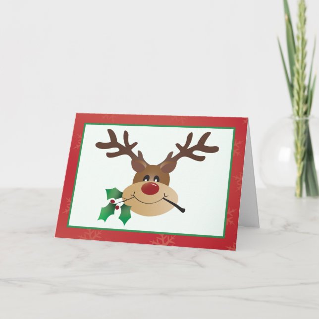 Cartoon Reindeer With Mistletoe Card (Front)