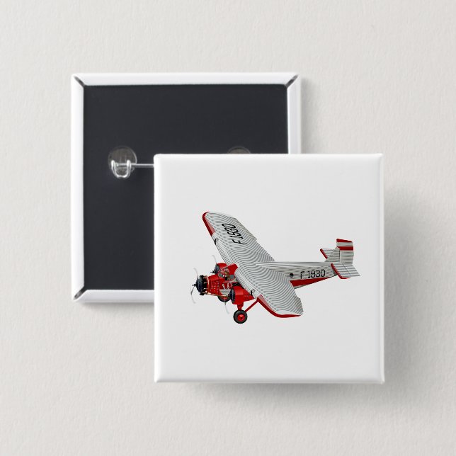 Cartoon retro airplane 2 inch square button (Front & Back)