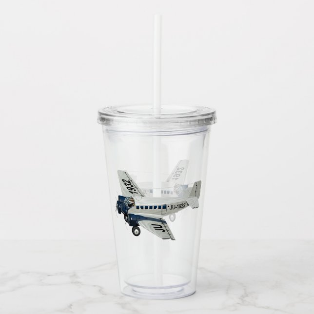 Cartoon retro airplane acrylic tumbler (Front)