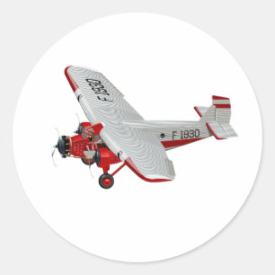 Cartoon retro airplane classic round sticker