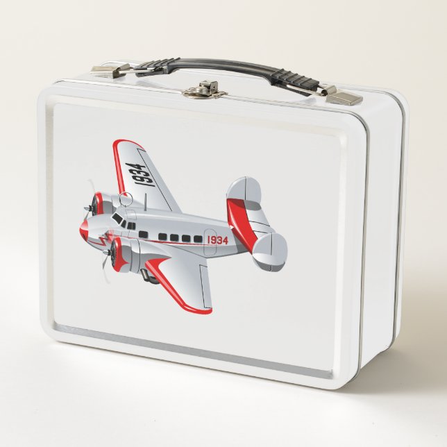 Cartoon retro airplane metal lunch box (Front)