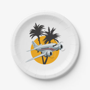 Cartoon retro airplane paper plate