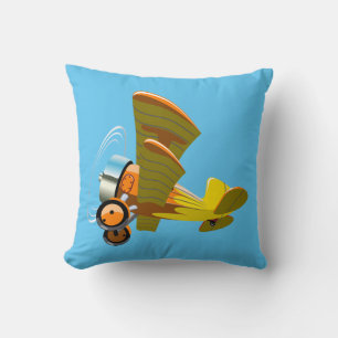 Cartoon retro airplane throw pillow