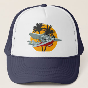 Cartoon retro airplane trucker hat