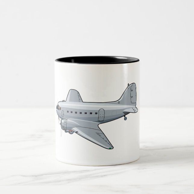 Cartoon retro airplane Two-Tone coffee mug (Center)