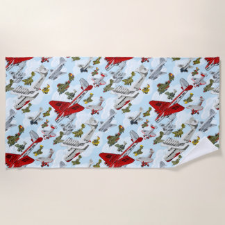 Cartoon retro airplanes beach towel