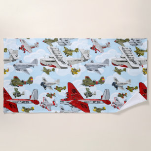 Cartoon retro airplanes beach towel