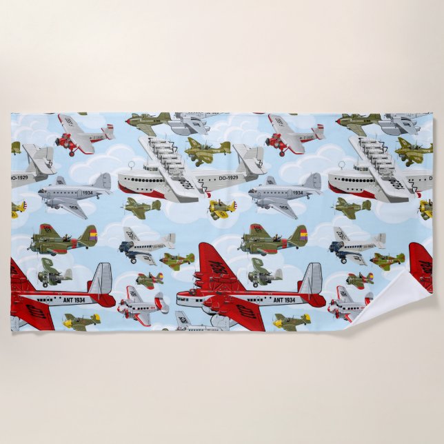 Cartoon retro airplanes beach towel (Front)