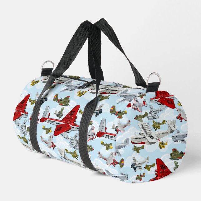 Cartoon retro airplanes duffle bag (Left Corner)