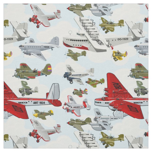Cartoon retro airplanes pattern fabric (Swatch)