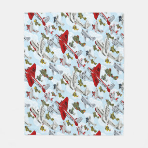 Cartoon retro airplanes pattern fabric duvet cover fleece blanket