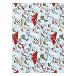 Cartoon retro airplanes pattern fabric duvet cover tablecloth