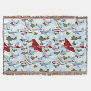 Cartoon retro airplanes pattern fabric duvet cover throw blanket