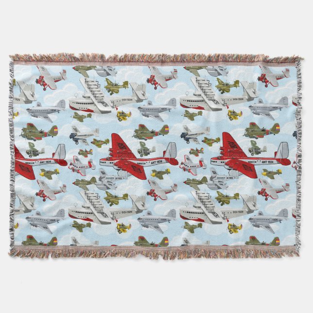 Cartoon retro airplanes pattern fabric duvet cover throw blanket (Front)