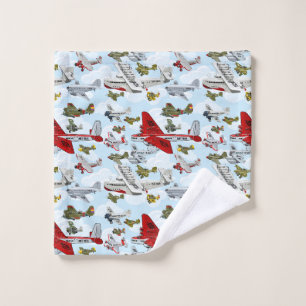 Cartoon retro airplanes wash cloth