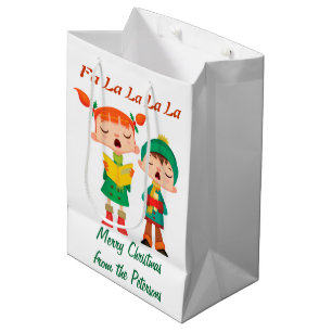 Cartoon Retro Christmas Carolers Personalized Medium Gift Bag