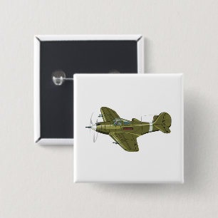 Cartoon retro fighter plane 2 inch square button