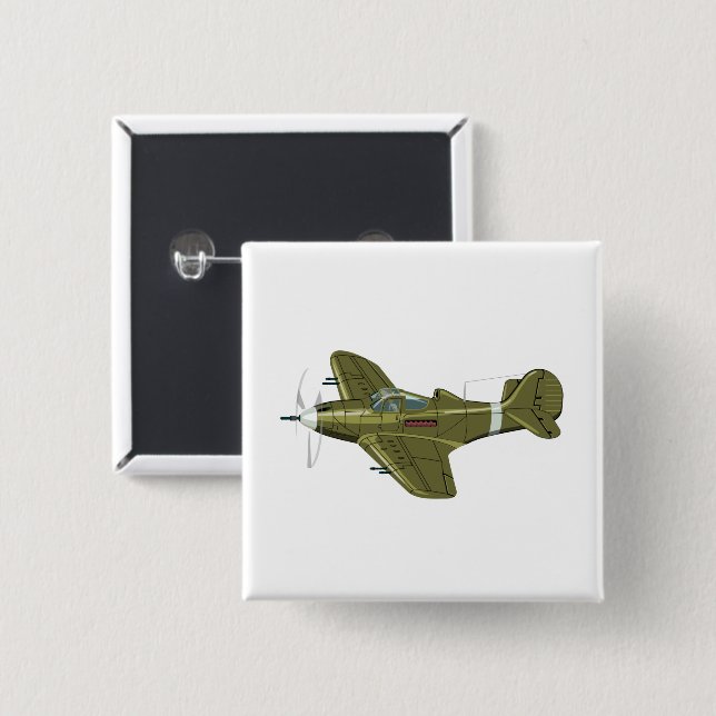 Cartoon retro fighter plane 2 inch square button (Front & Back)